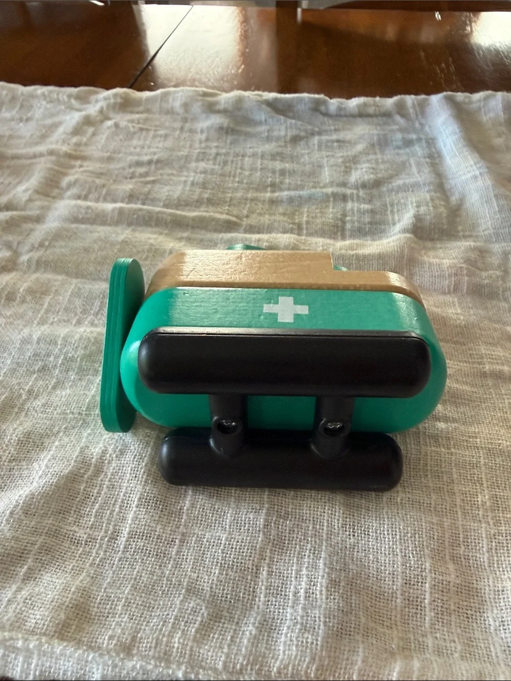 Le Toy Van Childs toy (wooden) mint-green and natural wood rescue helicopter